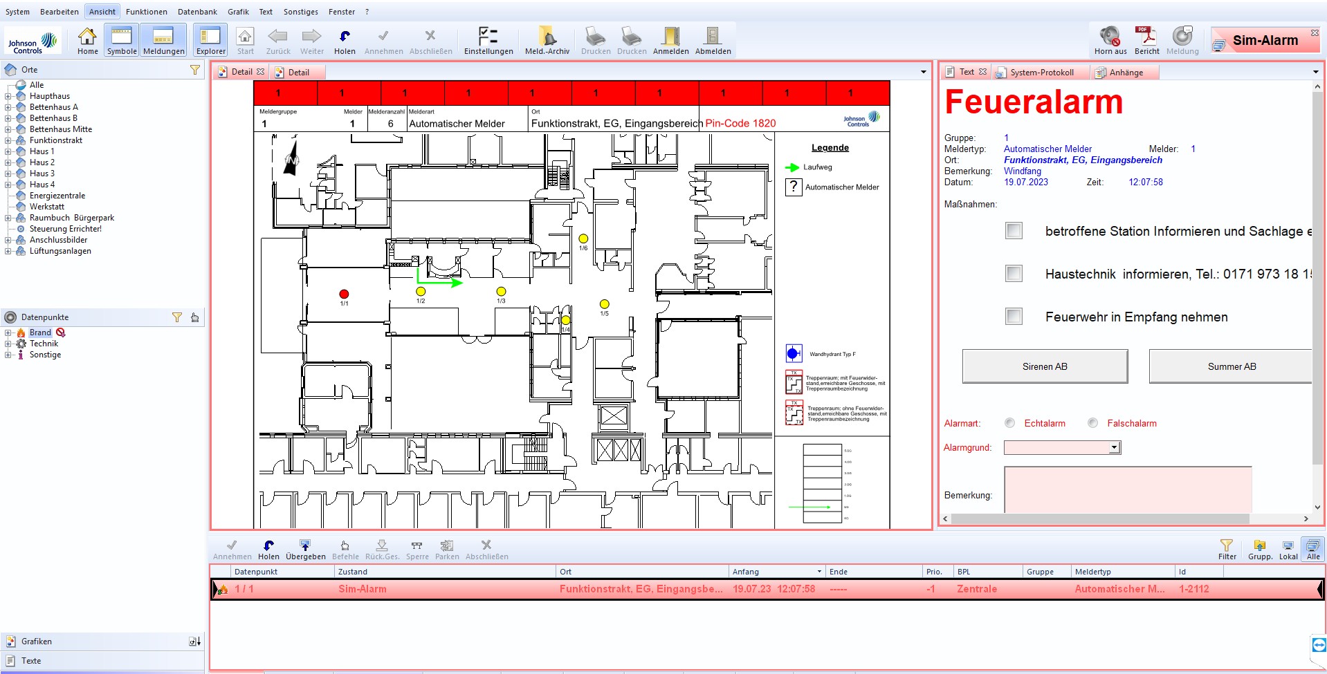 WinGuard touch interface for mobile use at the Henkel site: a row of gate buttons across the top, a site schematic in the centre and a live camera view of the gate on the right.