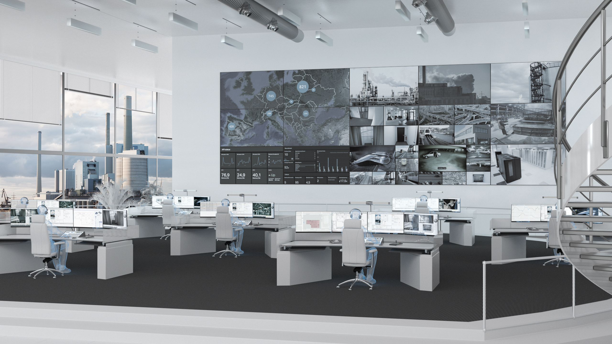 WinGuard Enterprise: internationally networked control center with video walls.